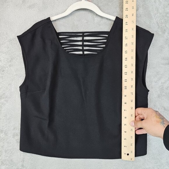 Express Crop Top Womens Size M Black Strappy Back Detail Cap Sleeve Stretch - Picture 5 of 6